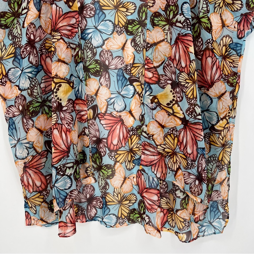 Spin Womens Kimono Plus Size Butterfly Print Multicolored Sheer Flowy NEW - Picture 4 of 8